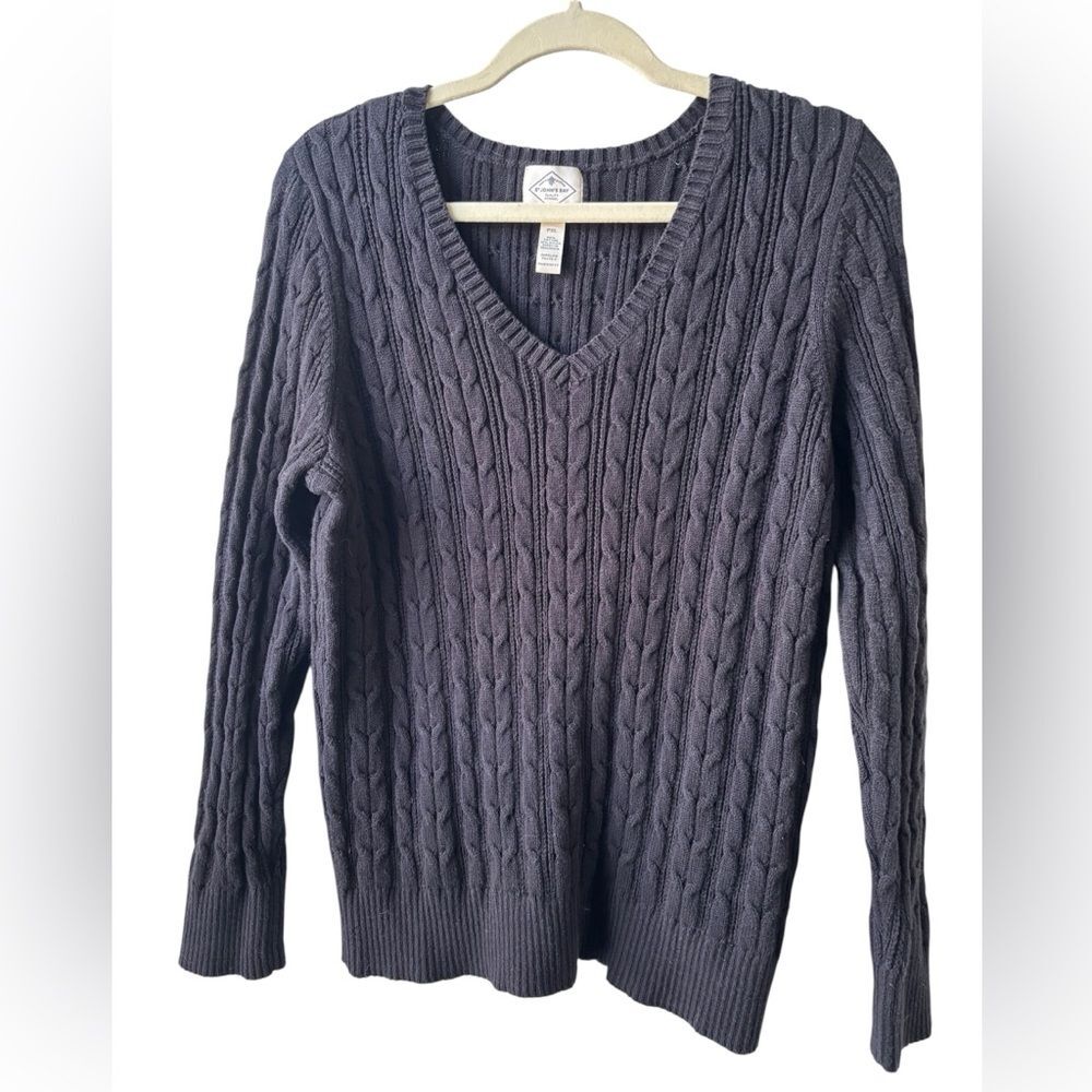 St. John's Bay PXL Black V-Neck Cable Knit Sweater